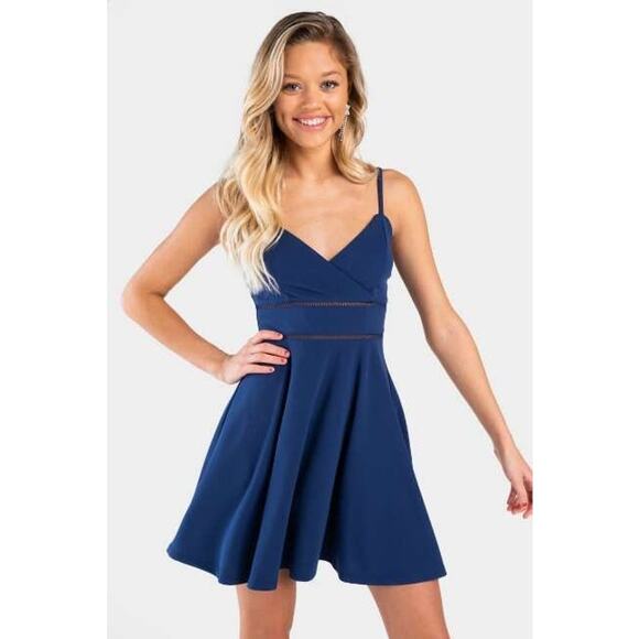 Altar'd State Deep Blue Mini Fit and Flare Dress NWT Spaghetti Straps Size XL - Picture 1 of 4